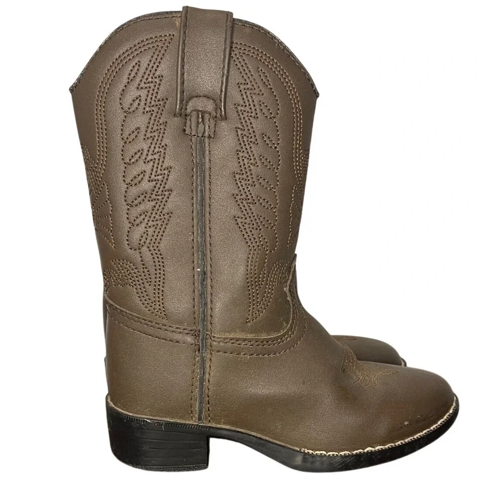 Durango Kids Brown Cowboy Western Boots Synthetic Leather Boys Girls Cowgirl 10D
